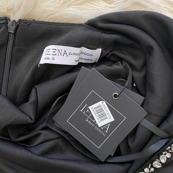 Mac Duggal Black Satin Long Sleeve Silver Rhinestone Trim Open Back Gown 26524 - Picture 11 of 14